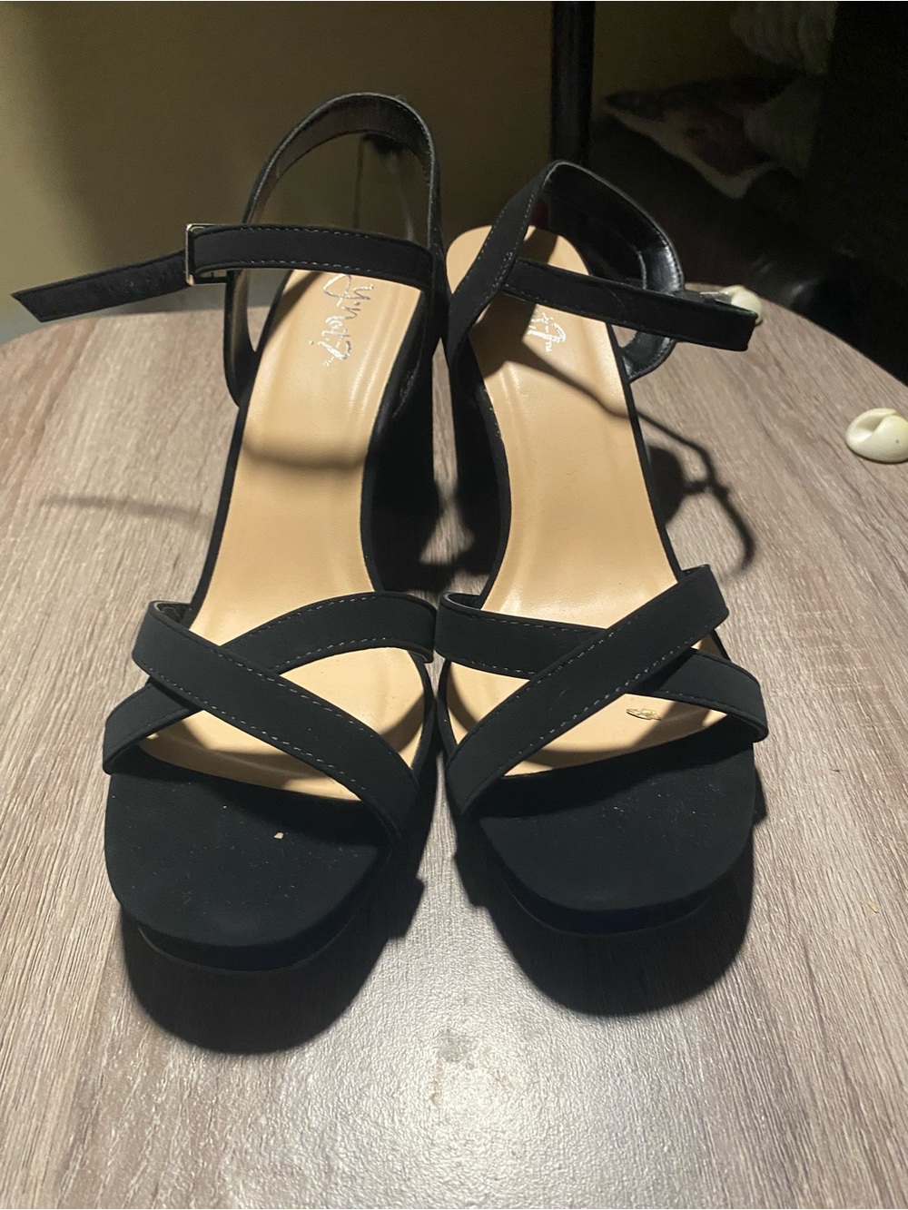 Black Strappy Block Heel Sandals - Women's Fashion Heels - Picture 3 of 5